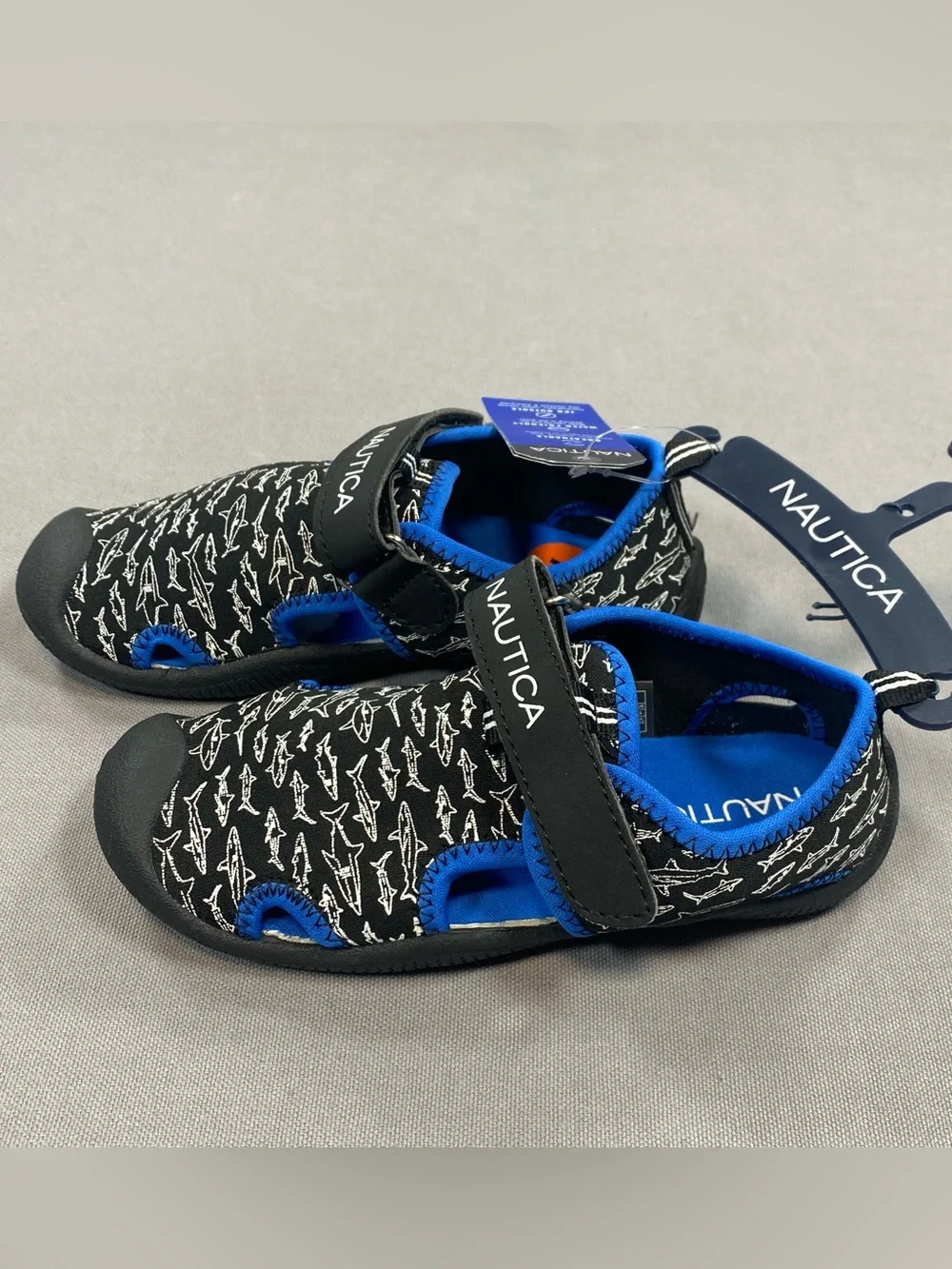 Nautica Kids Black Shark-Print Water Shoes with Blue Accents
